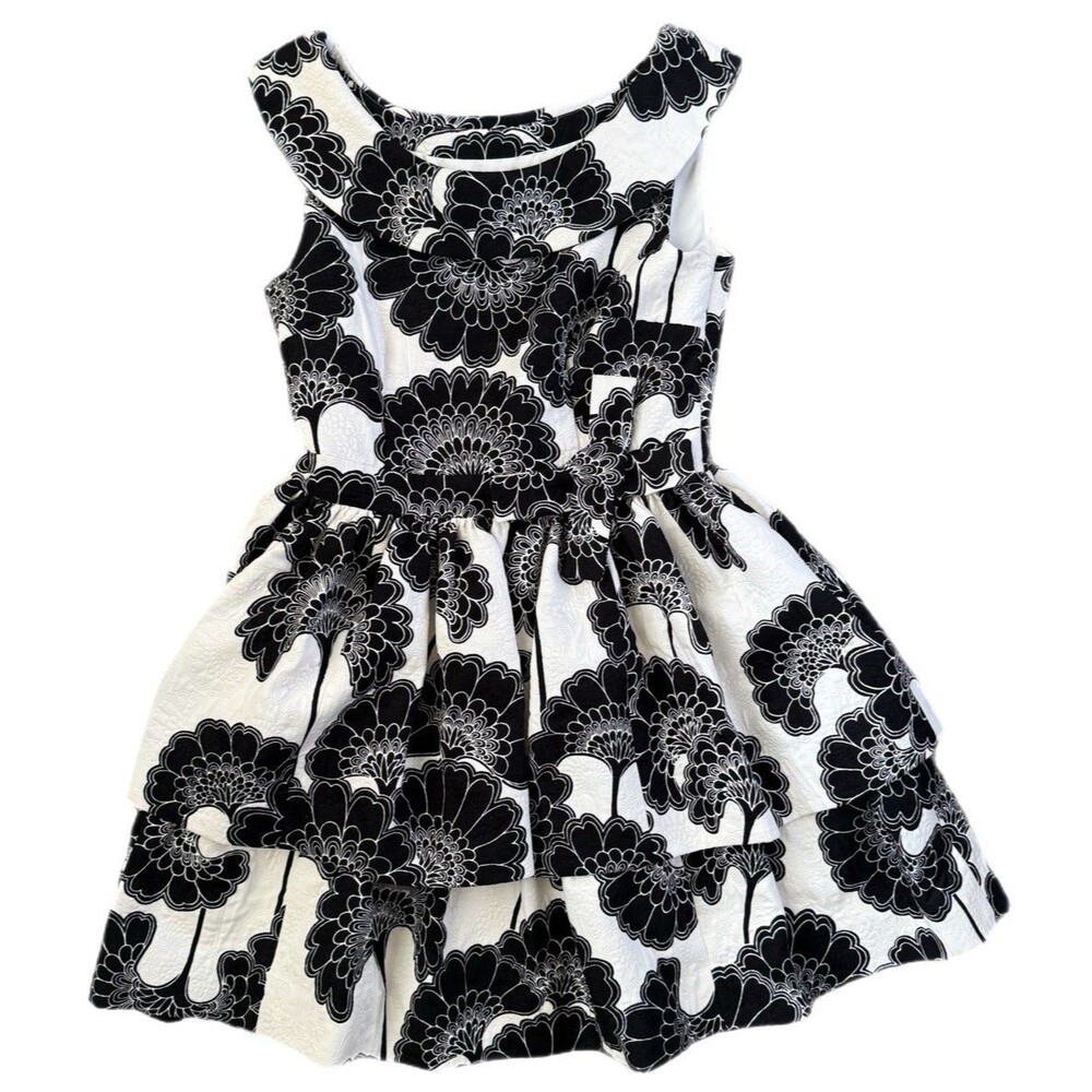 Florence Broadhurst For Kate Spade Cameo Ruffle Dress Black White Floral  Sz S